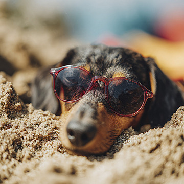 pngtree a dachshund dog wearing red sunglasses lying on the beach with image 17342278 - Dachshund UK Store
